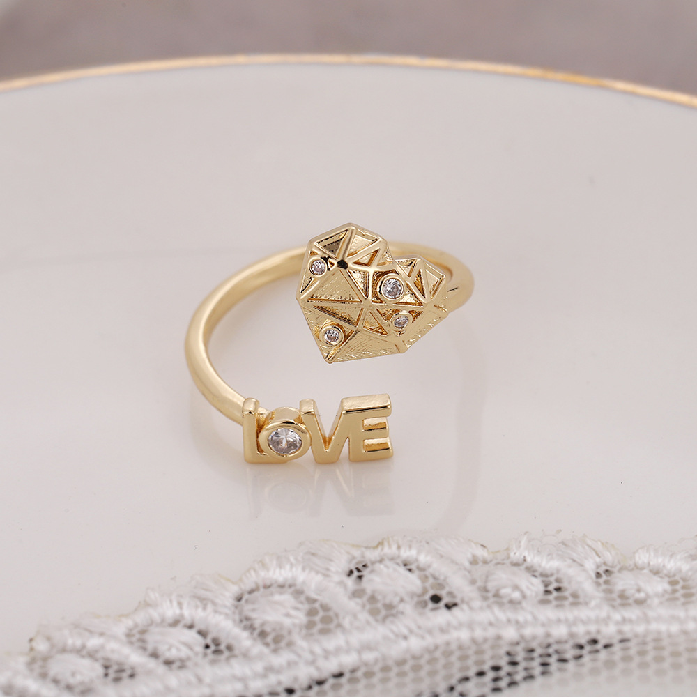 Simple Style Geometric Copper 18k Gold Plated Silver Plated Rhinestones Adjustable Ring In Bulk display picture 4
