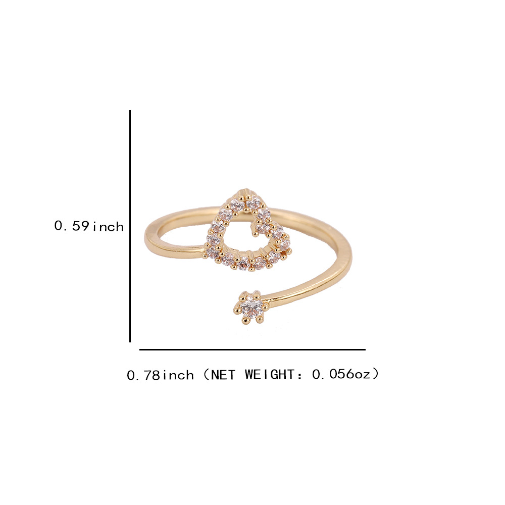 Simple Style Heart Shape Copper 18k Gold Plated Silver Plated Zircon Adjustable Ring In Bulk display picture 1