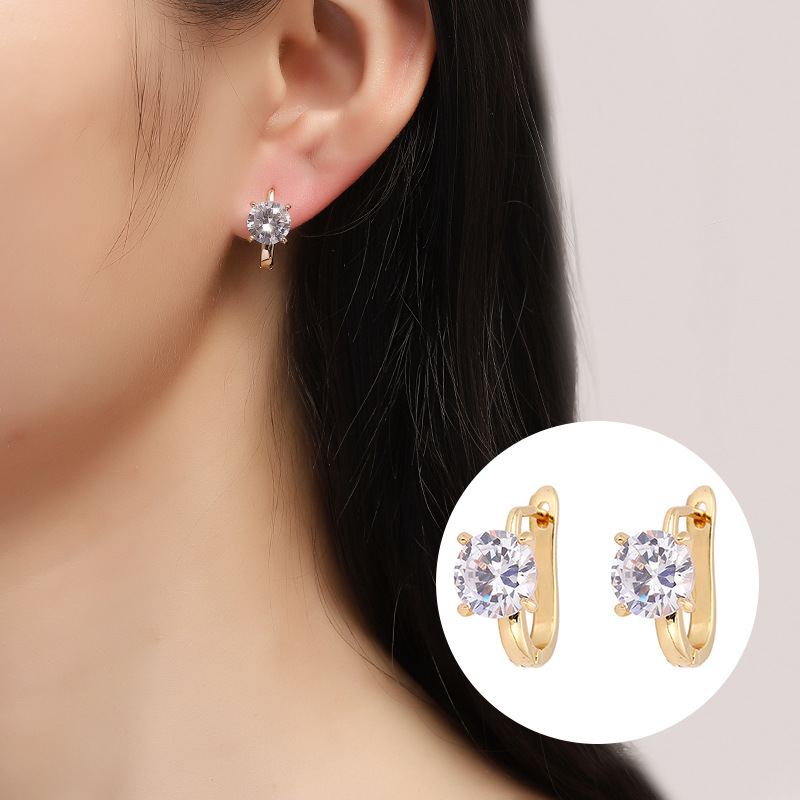 1 Pair Sweet Geometric Solid Color Plating Inlay Metal Rhinestones Hoop Earrings display picture 1