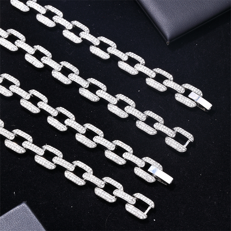 Hip-hop Punk Rectangle Alloy Plating Chain Inlay Rhinestones White Gold Plated Gold Plated Men's Jewelry Set display picture 9