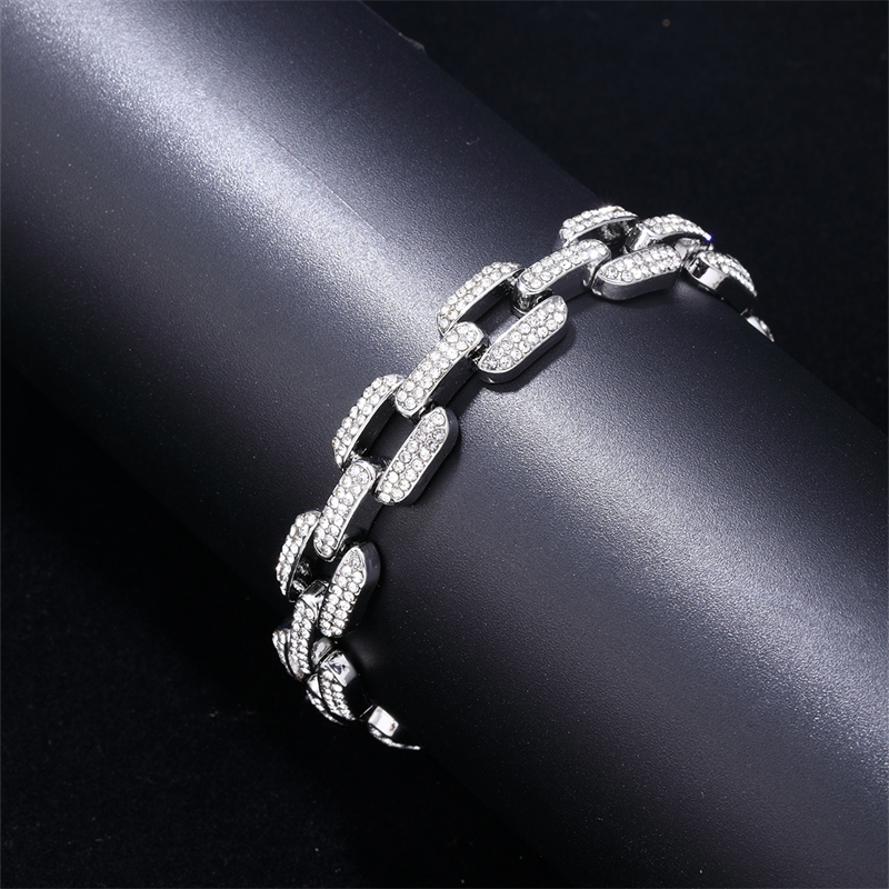 Hip-hop Punk Rectangle Alloy Plating Chain Inlay Rhinestones White Gold Plated Gold Plated Men's Jewelry Set display picture 1
