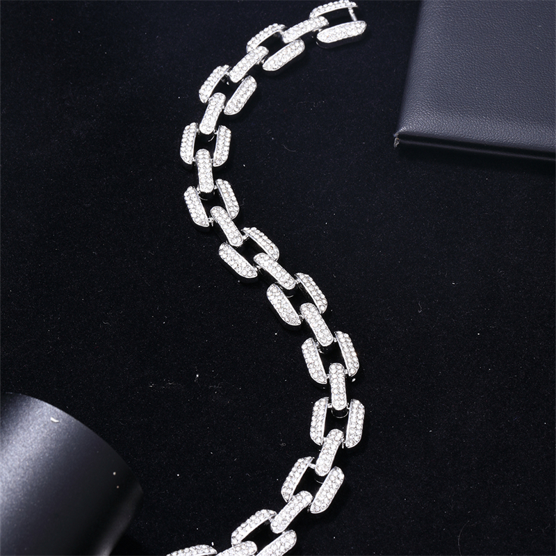 Hip-hop Punk Rectangle Alloy Plating Chain Inlay Rhinestones White Gold Plated Gold Plated Men's Jewelry Set display picture 3