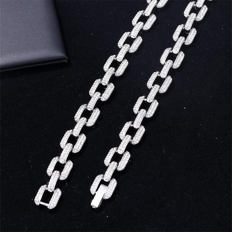 Hip-hop Punk Rectangle Alloy Plating Chain Inlay Rhinestones White Gold Plated Gold Plated Men's Jewelry Set display picture 6
