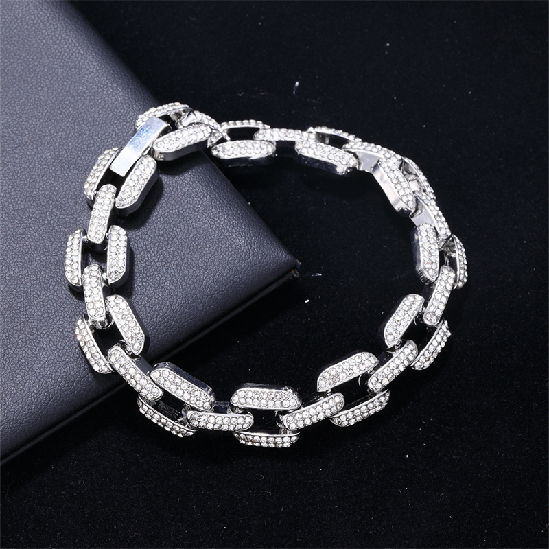 Hip-hop Punk Rectangle Alloy Plating Chain Inlay Rhinestones White Gold Plated Gold Plated Men's Jewelry Set display picture 4