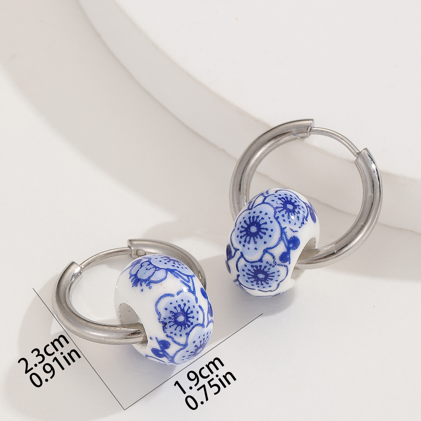 1 Pair Classical Blue And White Porcelain Stainless Steel Ceramics Hoop Earrings display picture 2