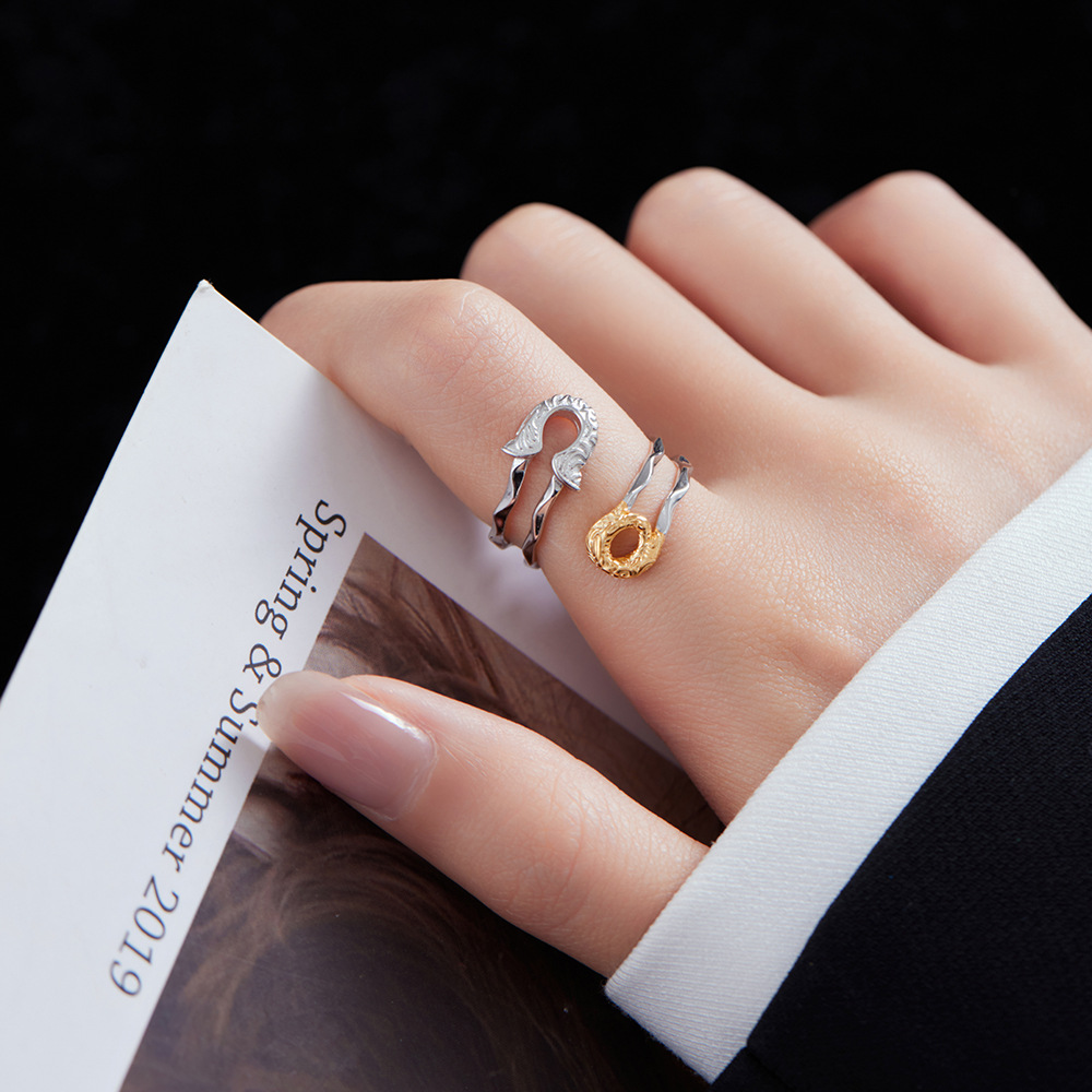 Casual Color Block Sterling Silver Irregular Plating Pleated 24k Gold Plated White Gold Plated Open Rings display picture 1