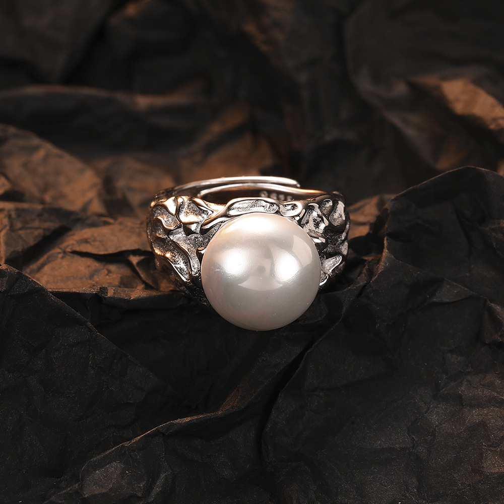 Casual Pearl Sterling Silver Plating Inlay Shell White Gold Plated Open Rings display picture 2