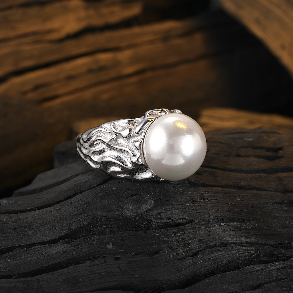 Casual Pearl Sterling Silver Plating Inlay Shell White Gold Plated Open Rings display picture 4