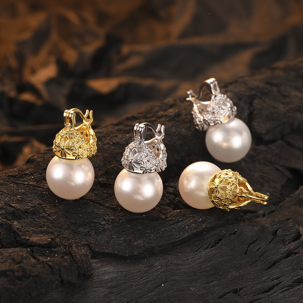 1 Paar Lässig Perle Überzug Inlay Sterling Silber Hülse 24 Karat Vergoldet Weißgold Plattiert Ohrringe display picture 3
