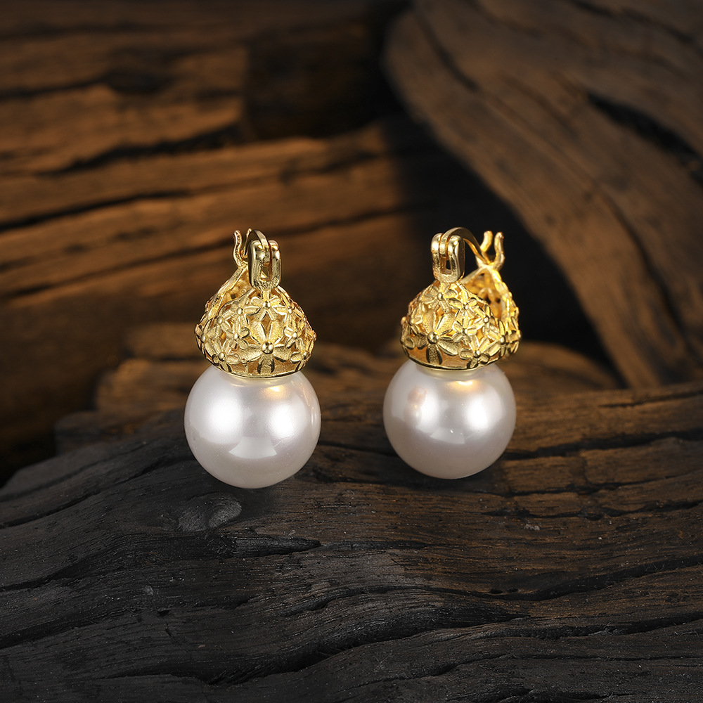 1 Paar Lässig Perle Überzug Inlay Sterling Silber Hülse 24 Karat Vergoldet Weißgold Plattiert Ohrringe display picture 5