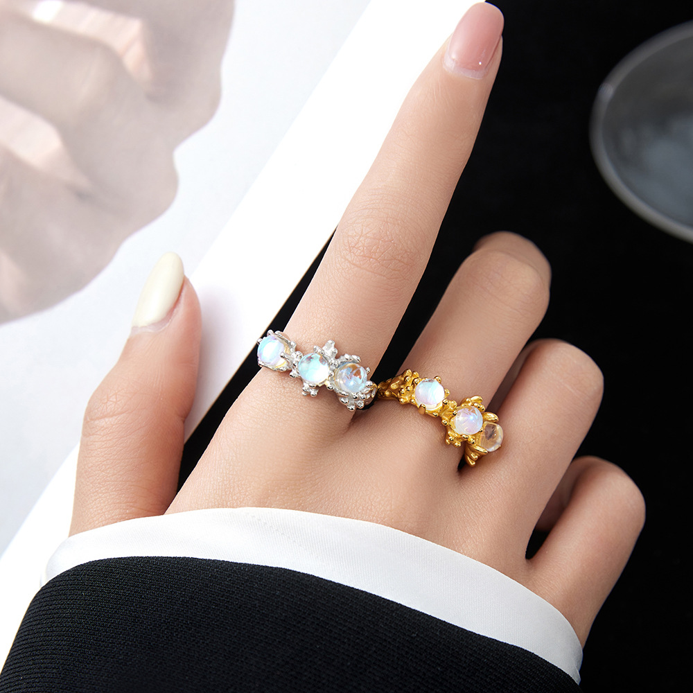 Casual Solid Color Sterling Silver Plating Inlay Artificial Gemstones 24k Gold Plated White Gold Plated Open Rings display picture 4
