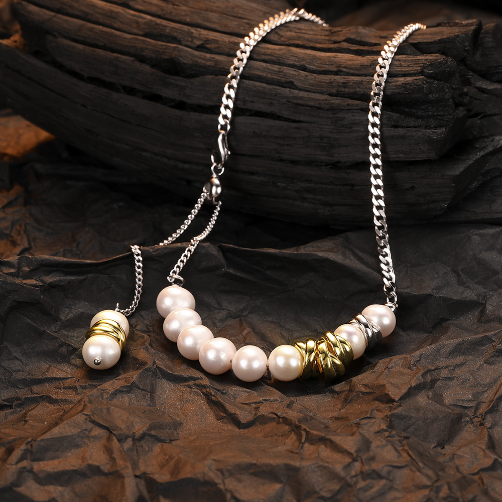 Lässig Einfarbig Süßwasserperle Sterling Silber Perlen Überzug 24 Karat Vergoldet Weißgold Plattiert Halskette display picture 3
