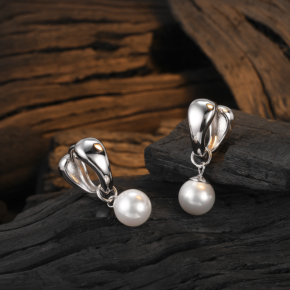 1 Pair Casual Pearl Plating Inlay Sterling Silver Shell 24k Gold Plated White Gold Plated Earrings display picture 5