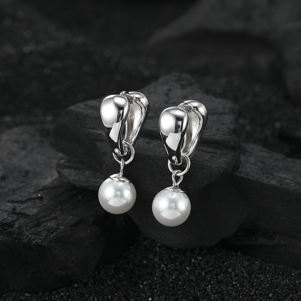 1 Pair Casual Pearl Plating Inlay Sterling Silver Shell 24k Gold Plated White Gold Plated Earrings display picture 7