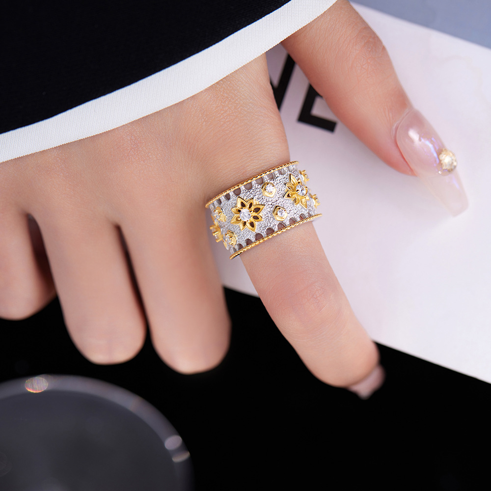 Retro Star Sterling Silver Plating Inlay Zircon 24k Gold Plated White Gold Plated Open Rings display picture 4