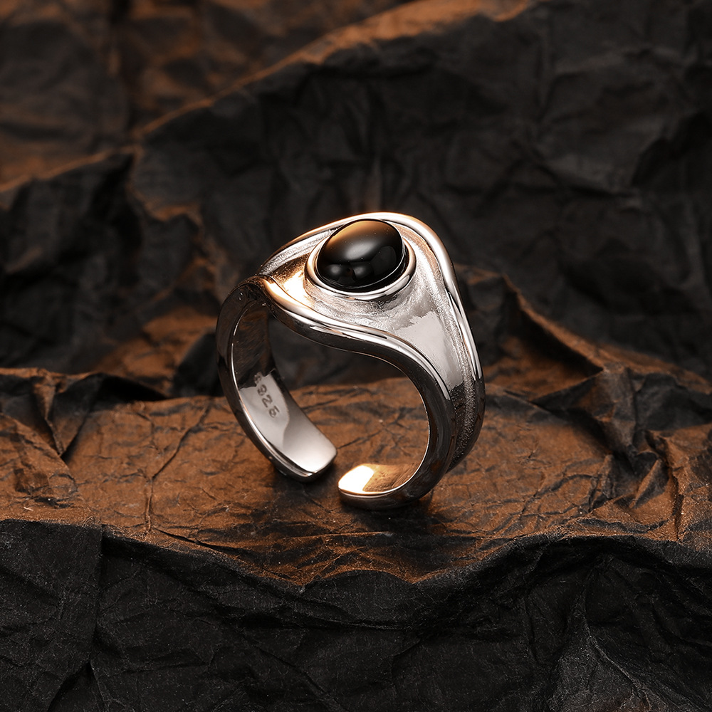 Simple Style Geometric Sterling Silver Plating Inlay Agate White Gold Plated Open Rings display picture 3