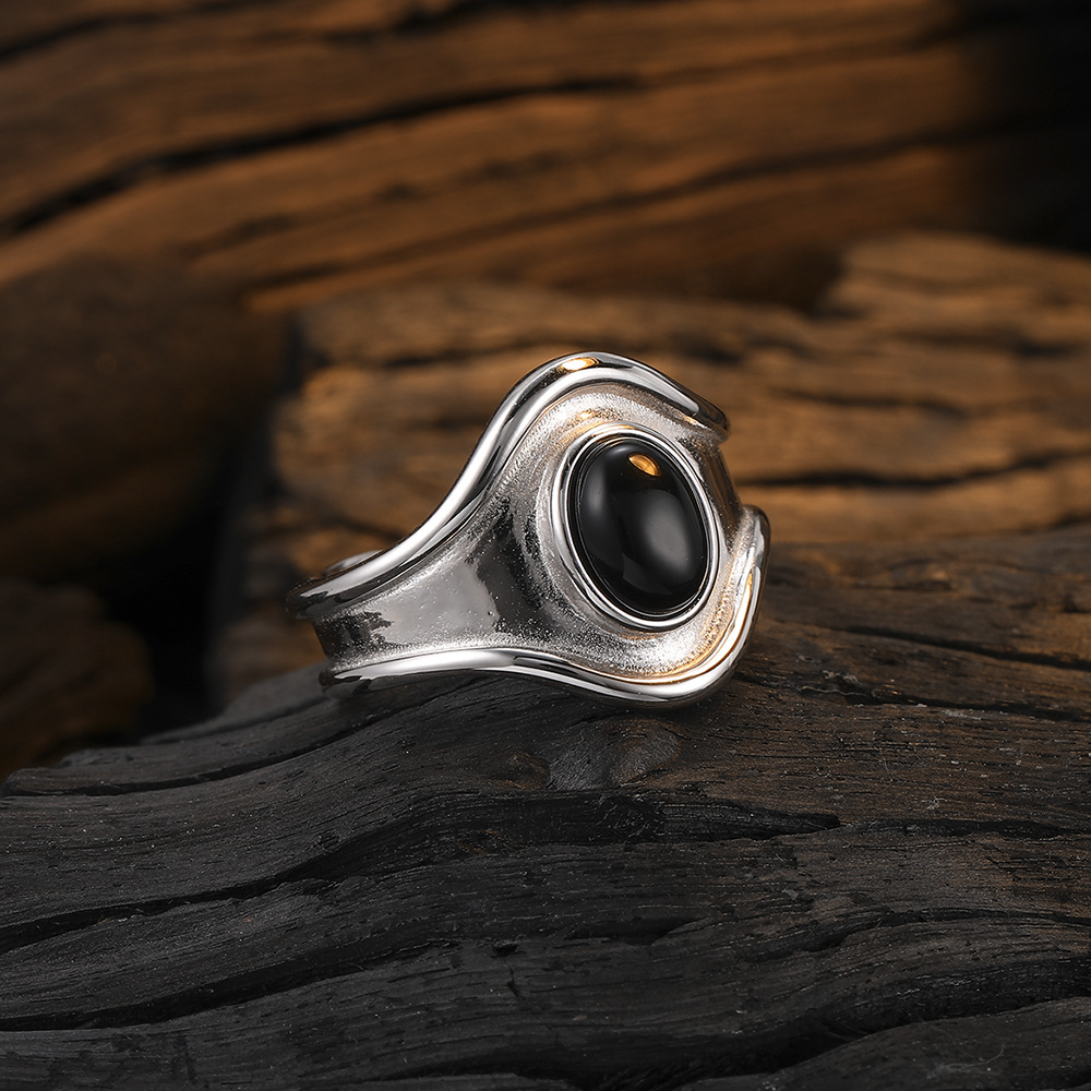 Simple Style Geometric Sterling Silver Plating Inlay Agate White Gold Plated Open Rings display picture 5
