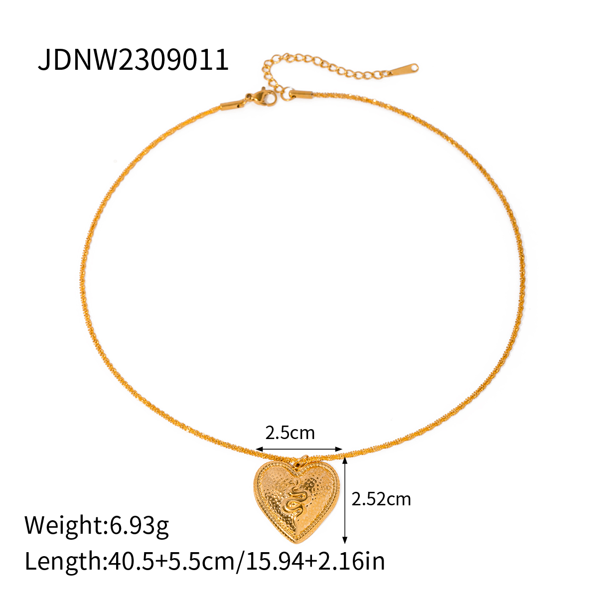 304 Stainless Steel 18K Gold Plated Retro Heart Shape Pendant Necklace display picture 2