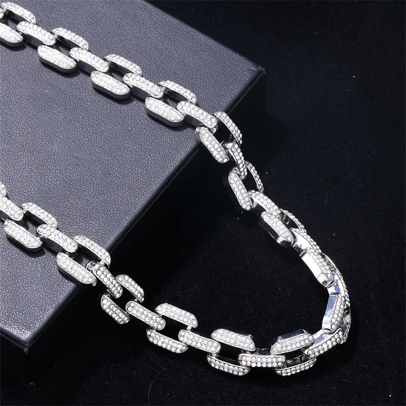 Hip-hop Punk Rectangle Alloy Plating Chain Inlay Rhinestones White Gold Plated Gold Plated Men's Jewelry Set display picture 7