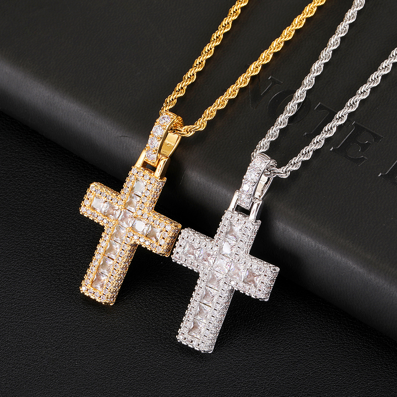 Hip-hop Simple Style Cross Copper Plating Inlay Zircon Unisex Pendant Necklace display picture 2