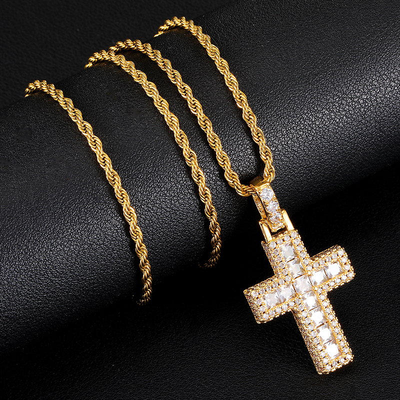 Hip-hop Simple Style Cross Copper Plating Inlay Zircon Unisex Pendant Necklace display picture 3
