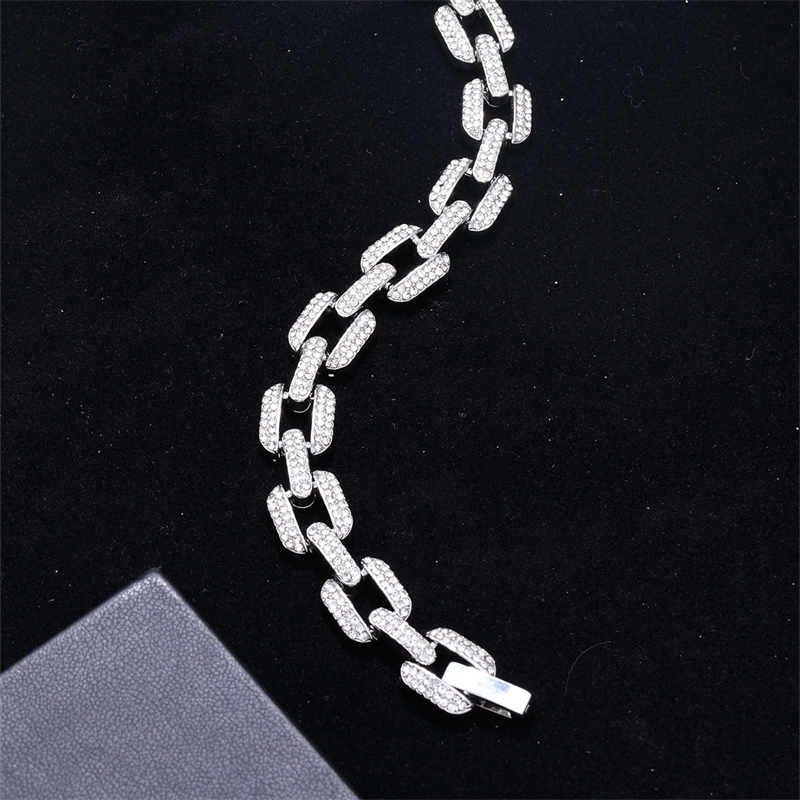 Hip-hop Punk Rectangle Alloy Plating Chain Inlay Rhinestones White Gold Plated Gold Plated Men's Jewelry Set display picture 12
