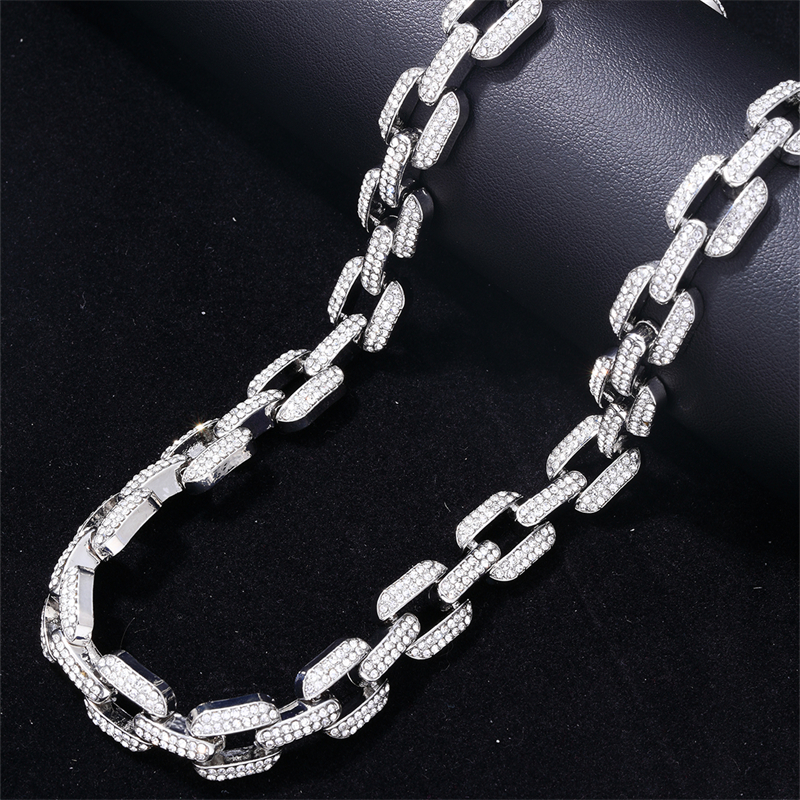 Hip-hop Punk Rectangle Alloy Plating Chain Inlay Rhinestones White Gold Plated Gold Plated Men's Jewelry Set display picture 14