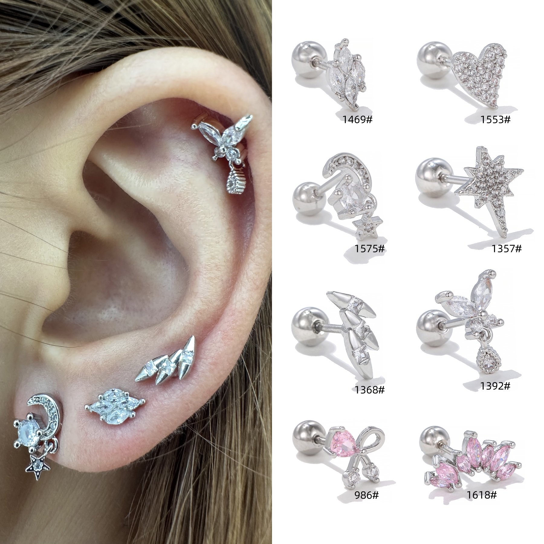 1 Piece Ig Style Simple Style Geometric Plating Inlay Brass Zircon 18k Gold Plated White Gold Plated Ear Studs display picture 1