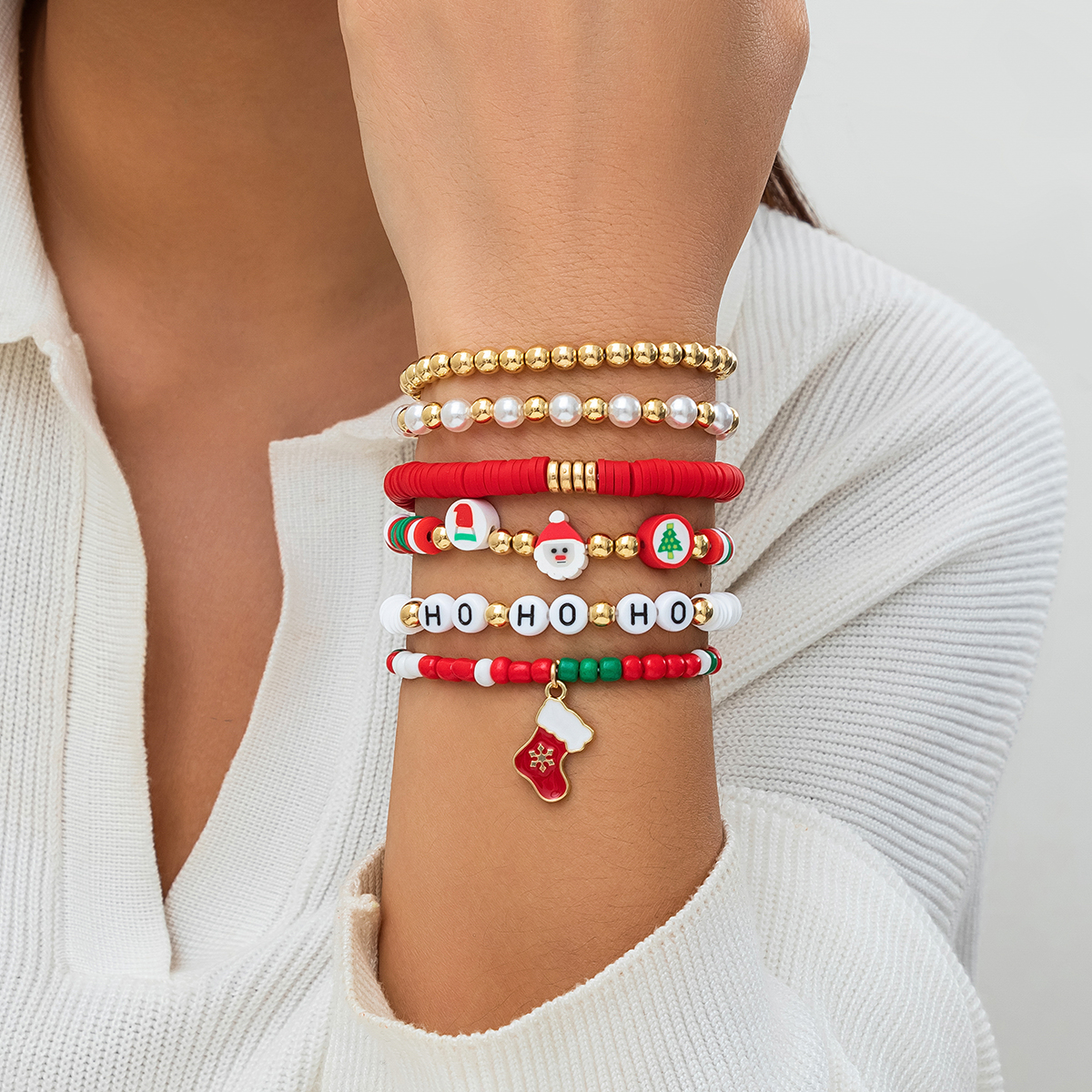 Exaggerated Classic Style Christmas Tree Santa Claus Letter Imitation Pearl Alloy Plastic Wholesale Bracelets display picture 6