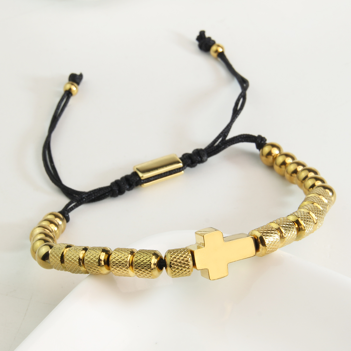 Basic Cross 304 Stainless Steel Beaded Plating Braid 18K Gold Plated Unisex Bracelets display picture 6