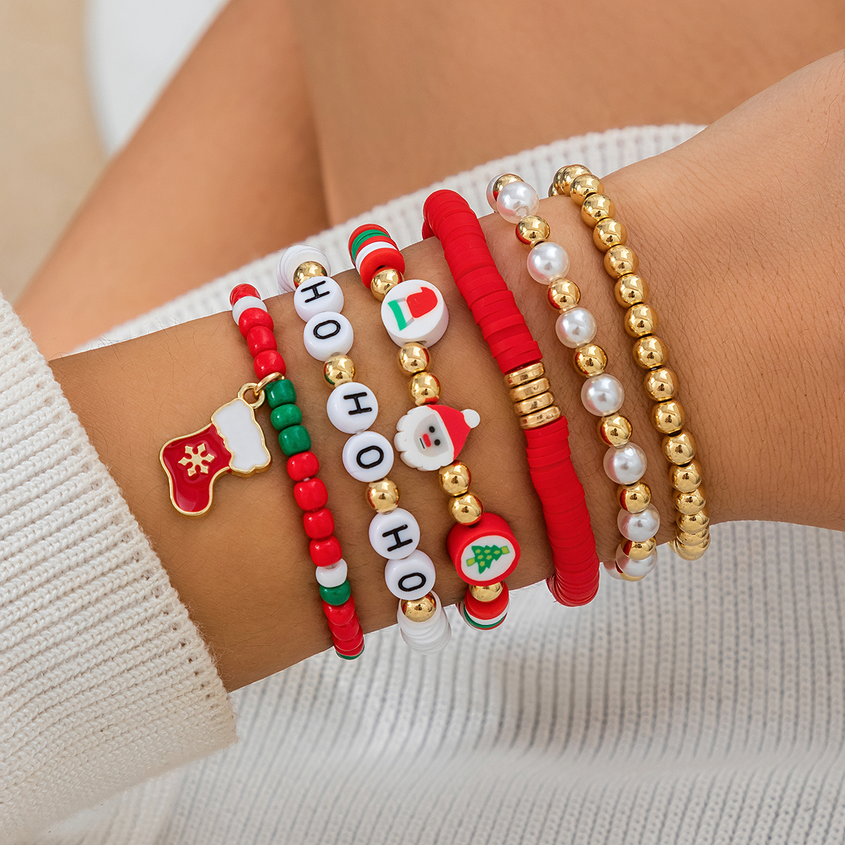 Exaggerated Classic Style Christmas Tree Santa Claus Letter Imitation Pearl Alloy Plastic Wholesale Bracelets display picture 3