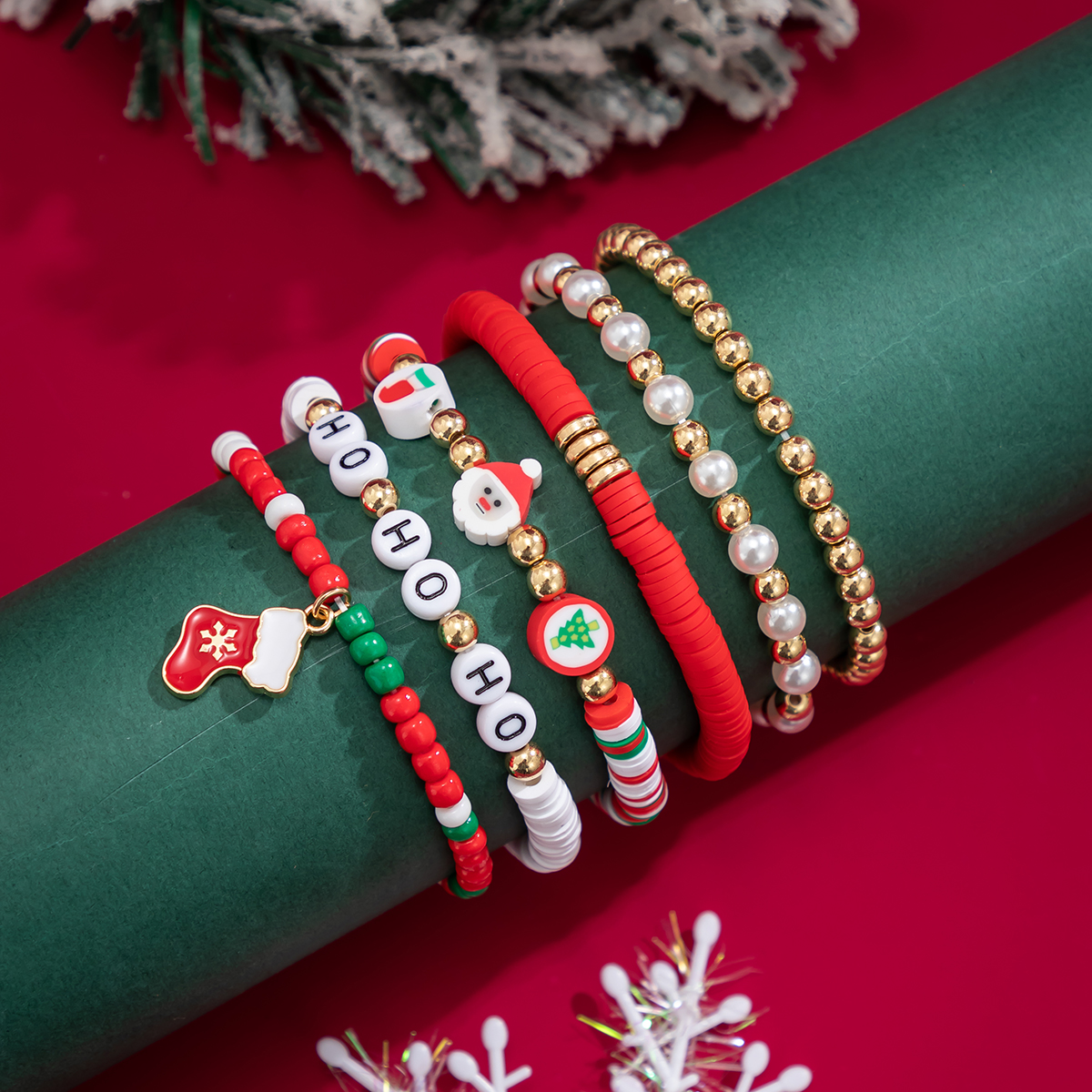Exaggerated Classic Style Christmas Tree Santa Claus Letter Imitation Pearl Alloy Plastic Wholesale Bracelets display picture 5