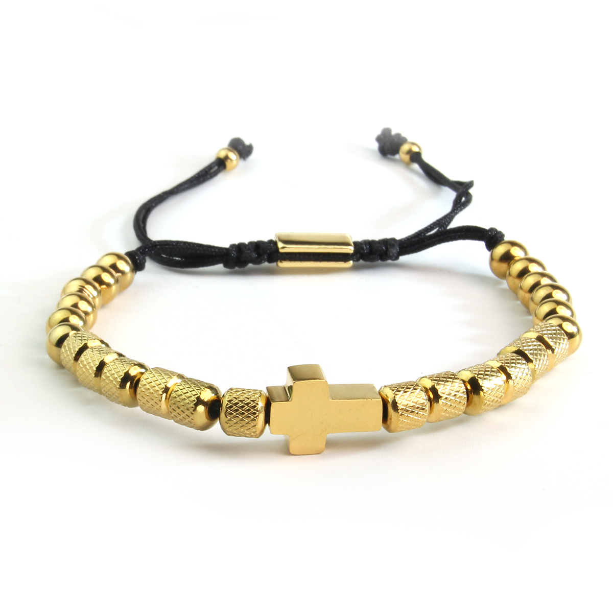 Basic Cross 304 Stainless Steel Beaded Plating Braid 18K Gold Plated Unisex Bracelets display picture 4