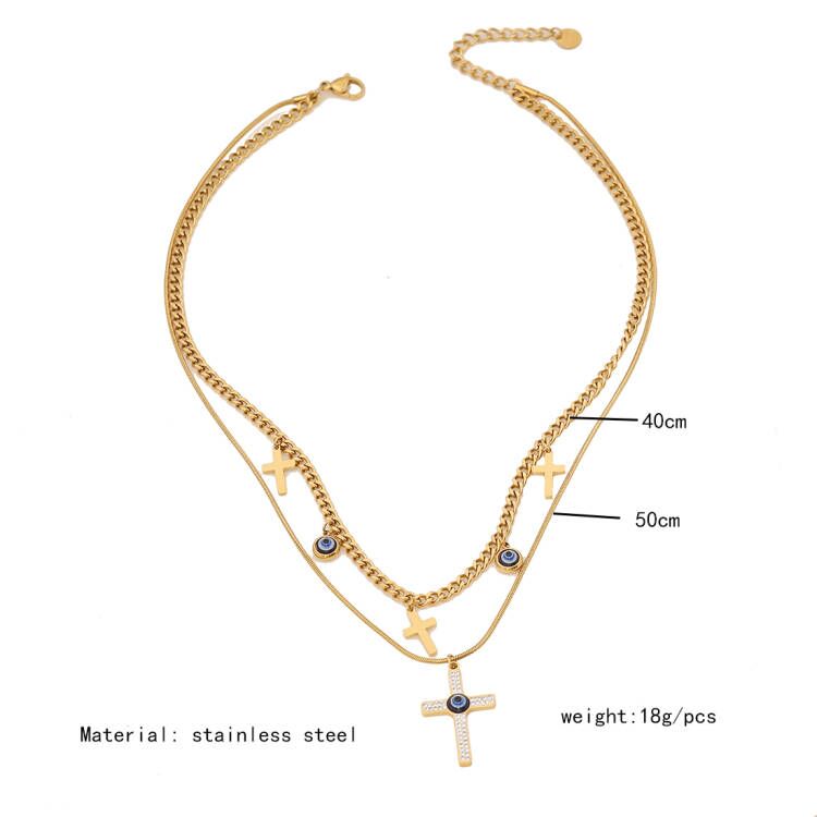 Stainless Steel 18K Gold Plated Elegant Streetwear Plating Cross Eye Zircon Bracelets Earrings Necklace display picture 2
