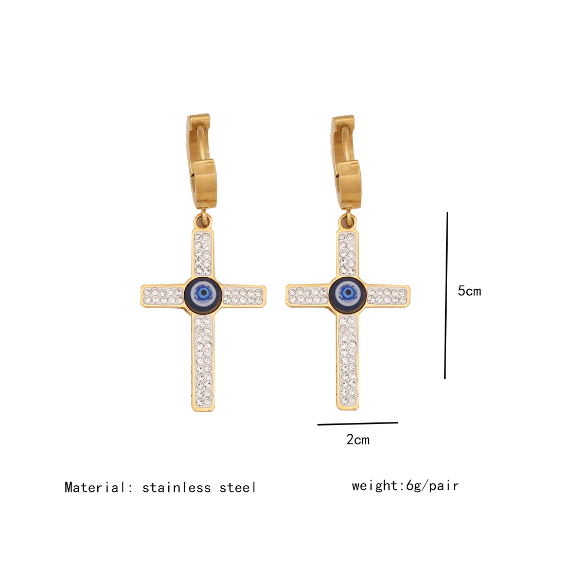 Stainless Steel 18K Gold Plated Elegant Streetwear Plating Cross Eye Zircon Bracelets Earrings Necklace display picture 4