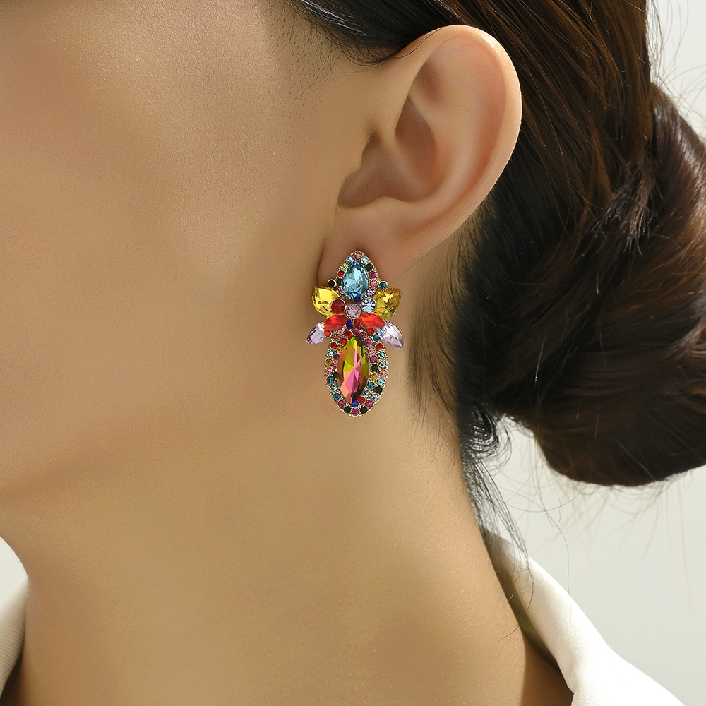 1 Pair Elegant Vintage Style Geometric Color Block Layered Plating Inlay Zinc Alloy Glass Ear Studs display picture 9