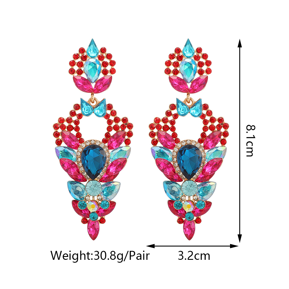 1 Pair Elegant Exaggerated Geometric Color Block Plating Inlay Zinc Alloy Glass Dangling Earrings display picture 1