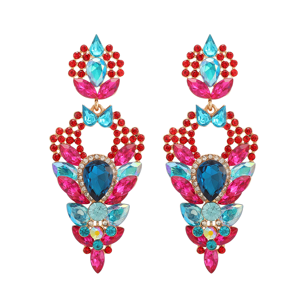 1 Pair Elegant Exaggerated Geometric Color Block Plating Inlay Zinc Alloy Glass Dangling Earrings display picture 2
