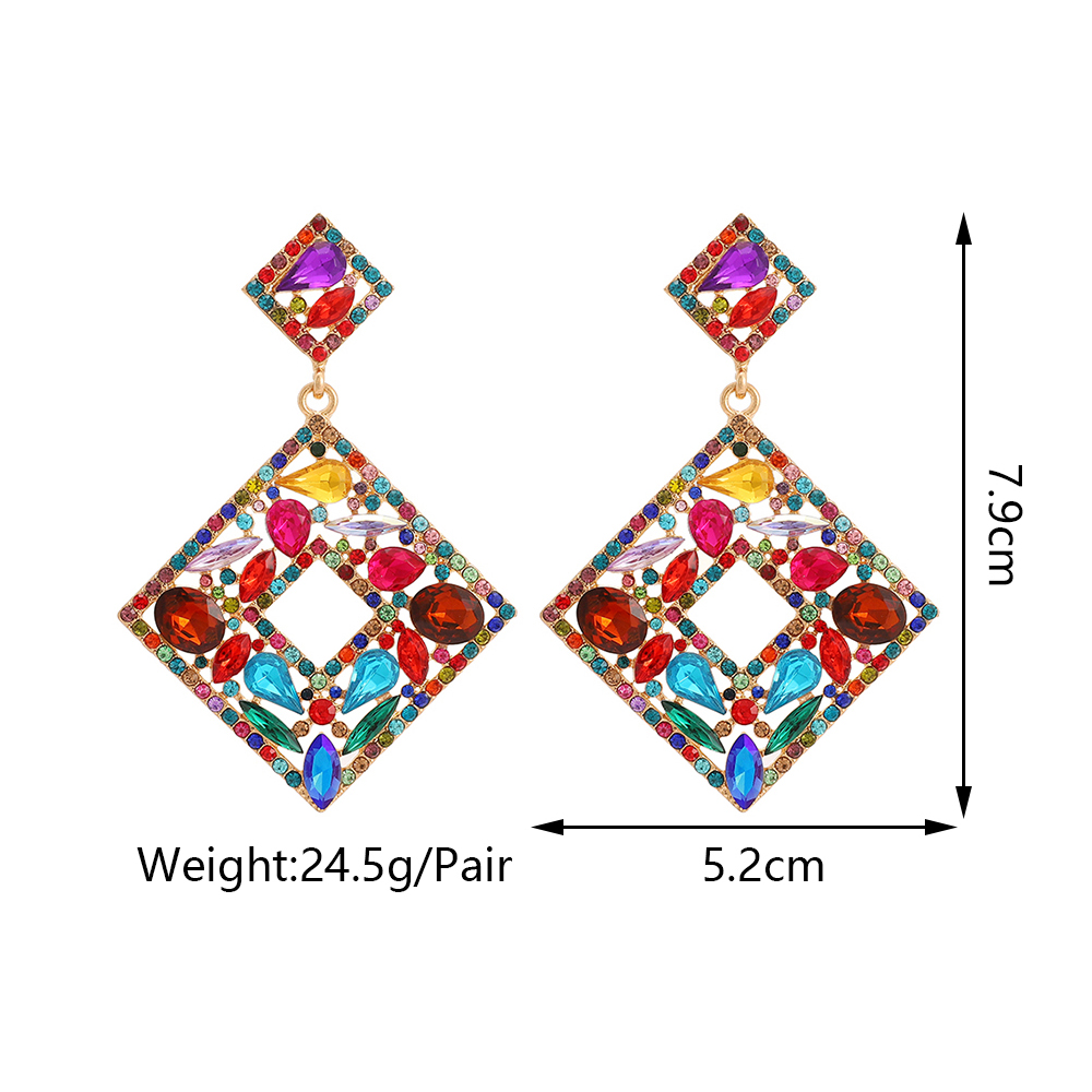 1 Pair Elegant Exaggerated Luxurious Square Plating Hollow Out Inlay Zinc Alloy Rhinestones Dangling Earrings display picture 1