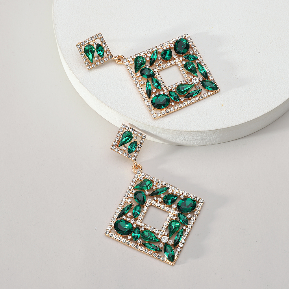 1 Pair Elegant Exaggerated Luxurious Square Plating Hollow Out Inlay Zinc Alloy Rhinestones Dangling Earrings display picture 10