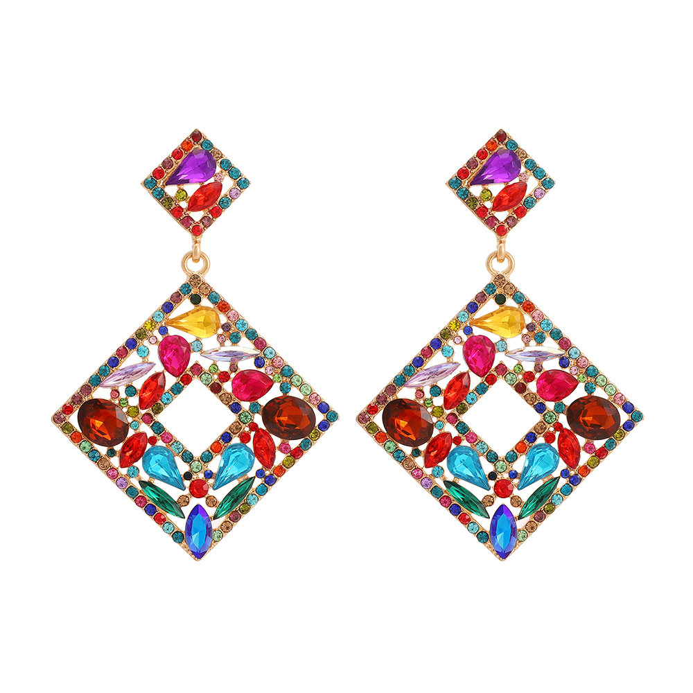 1 Pair Elegant Exaggerated Luxurious Square Plating Hollow Out Inlay Zinc Alloy Rhinestones Dangling Earrings display picture 2