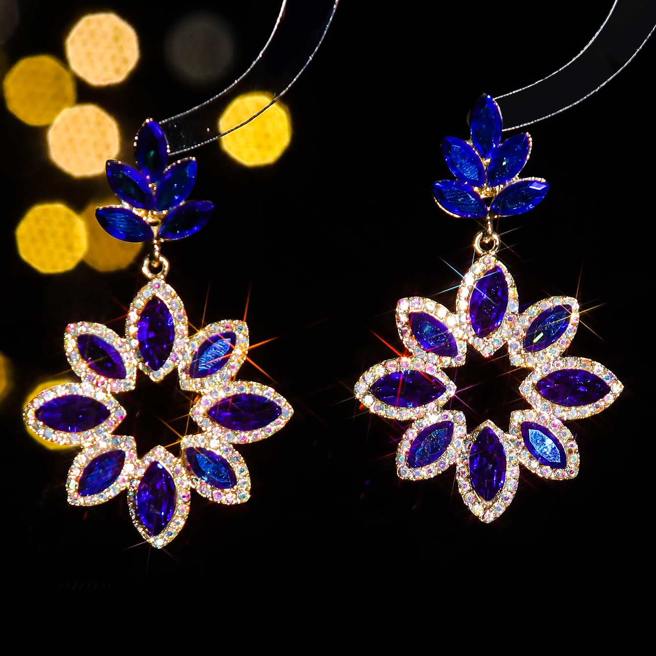 1 Pair Elegant Geometric Color Block Inlay Alloy Rhinestones Zircon Drop Earrings display picture 2
