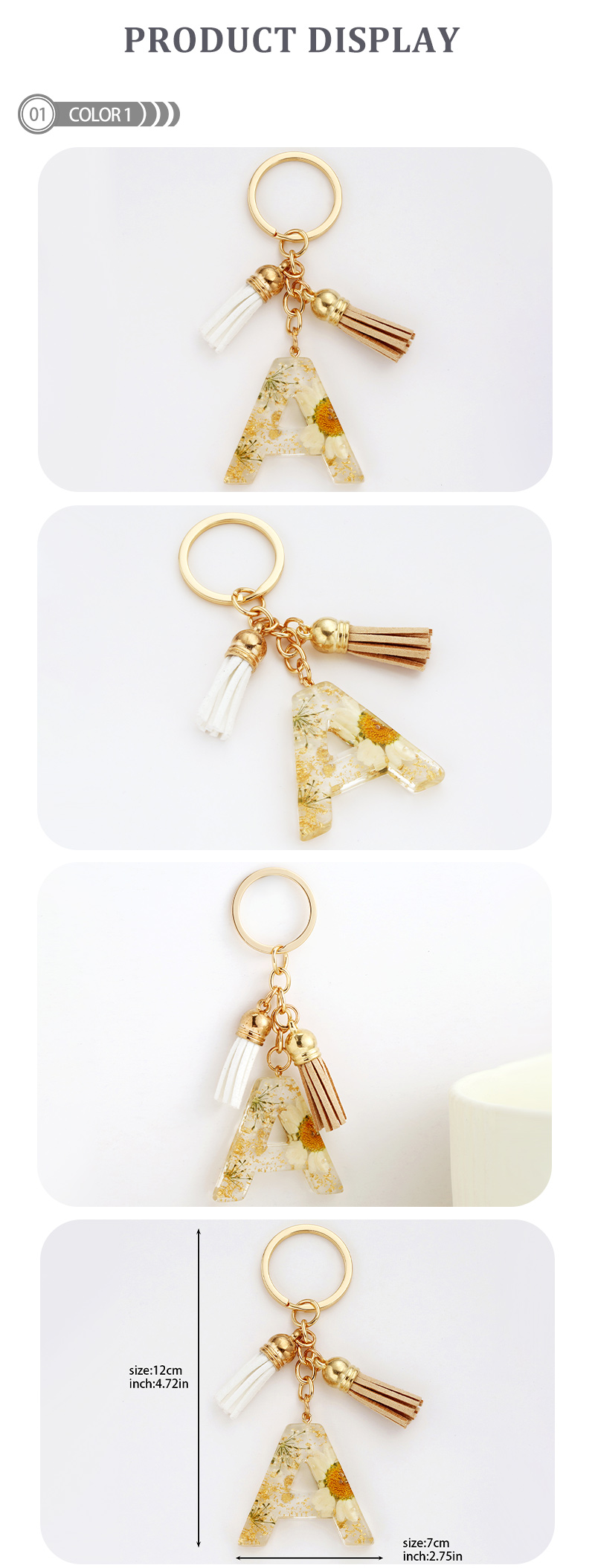 Simple Style Letter Resin Tassel Bag Pendant Keychain display picture 2