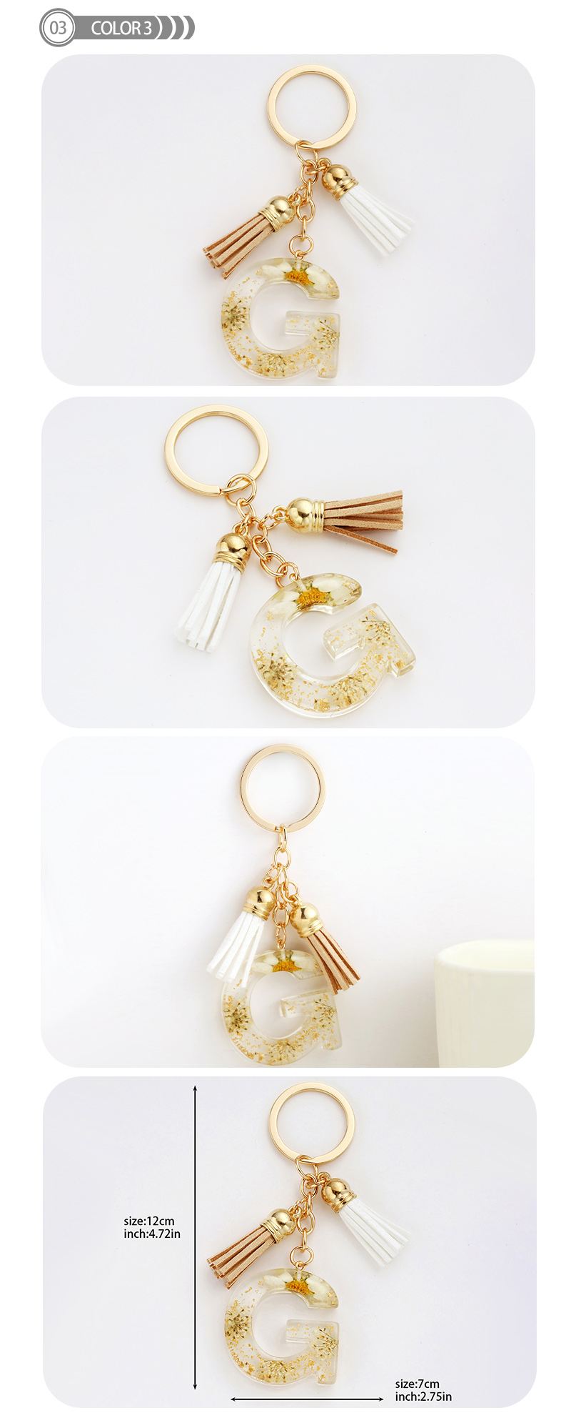 Simple Style Letter Resin Tassel Bag Pendant Keychain display picture 4