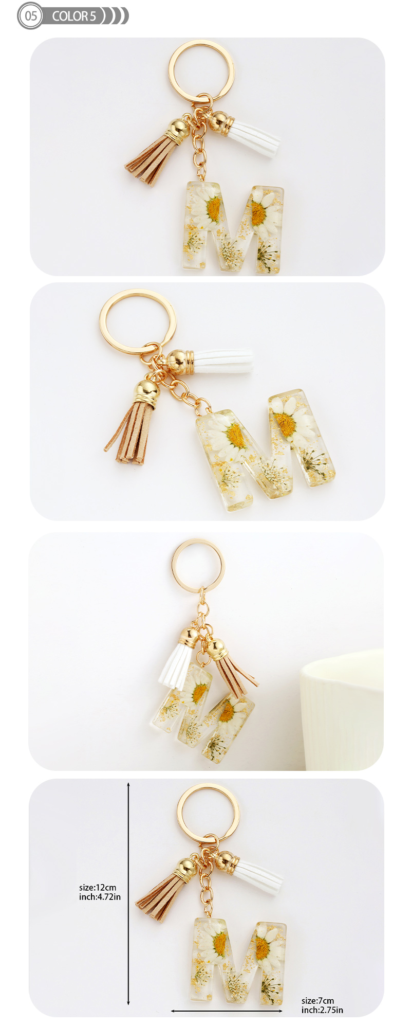 Simple Style Letter Resin Tassel Bag Pendant Keychain display picture 6