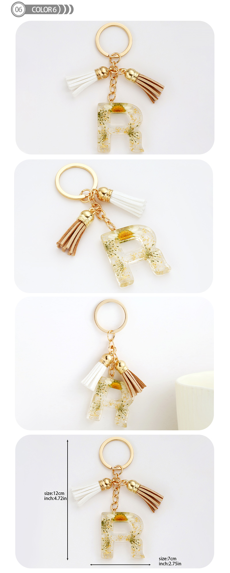 Simple Style Letter Resin Tassel Bag Pendant Keychain display picture 7