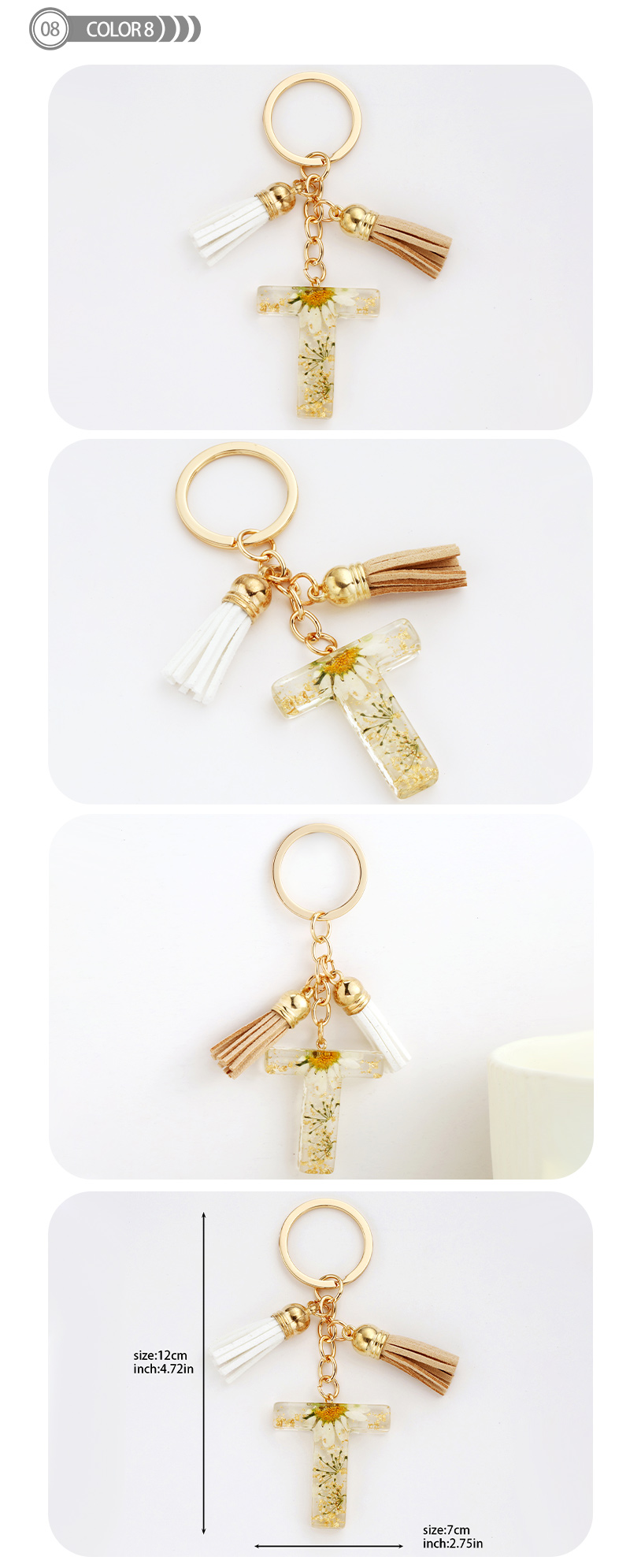 Simple Style Letter Resin Tassel Bag Pendant Keychain display picture 9