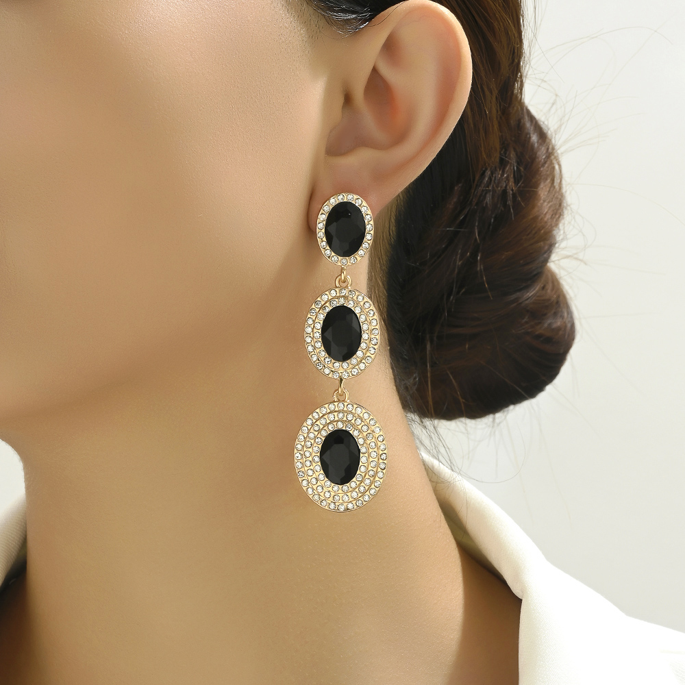 1 Pair Glam Luxurious Oval Plating Inlay Alloy Rhinestones Glass Drop Earrings display picture 7