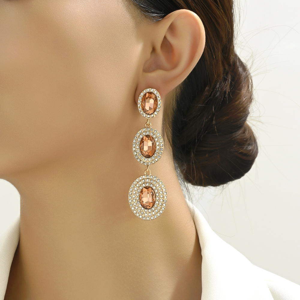1 Pair Glam Luxurious Oval Plating Inlay Alloy Rhinestones Glass Drop Earrings display picture 6