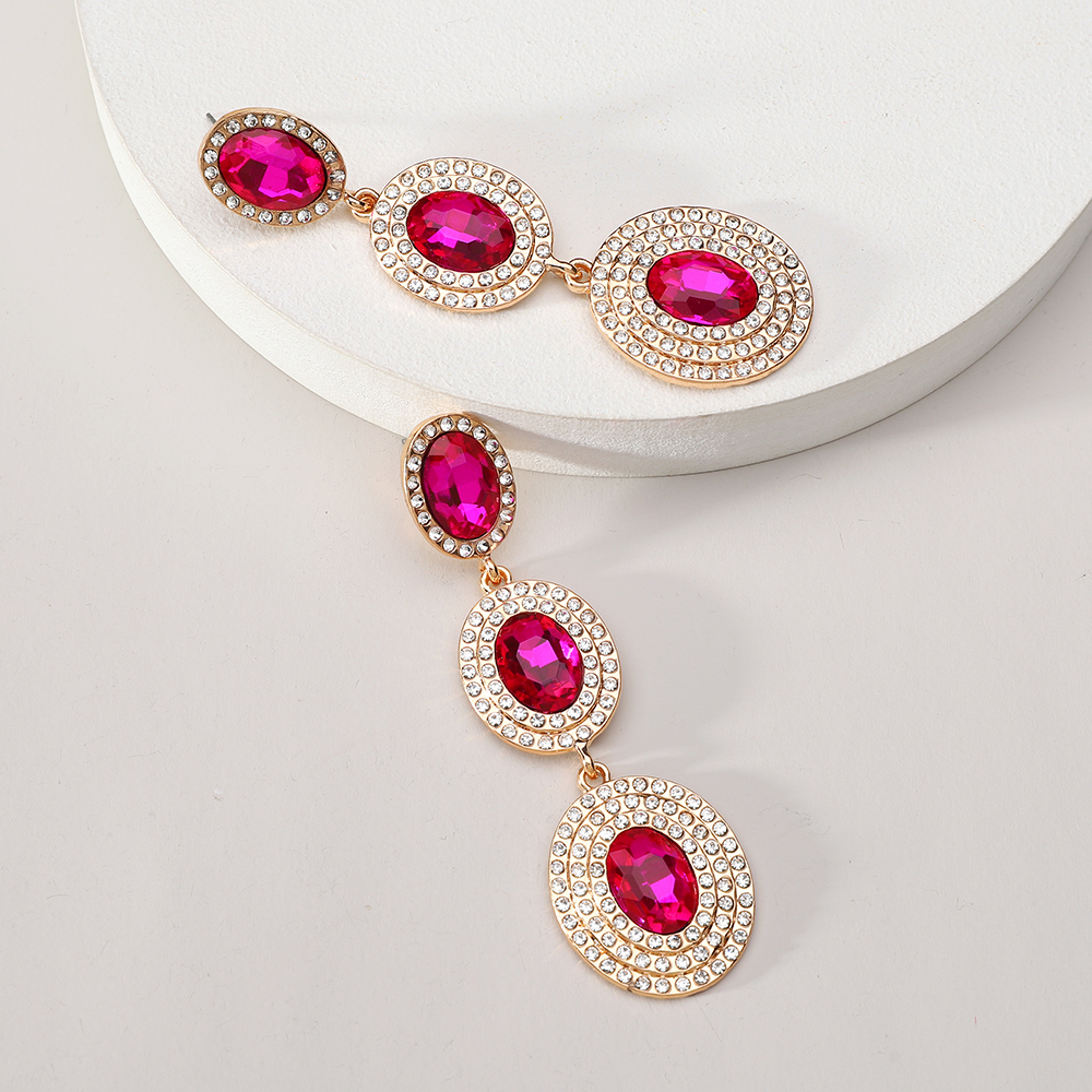 1 Pair Glam Luxurious Oval Plating Inlay Alloy Rhinestones Glass Drop Earrings display picture 9